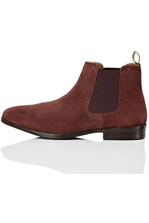 FIND FIND Leather Brogue Detail, Chelsea Boots, Rot (Burgundy), 43 EU (9 UK)