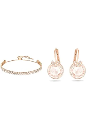 Swarovski Subtle Armband, , Roségold-Legierungsschicht & Bella V Drop-Ohrhänger, Rundschliff, Goldfarben, Roségold-Legierungsschicht