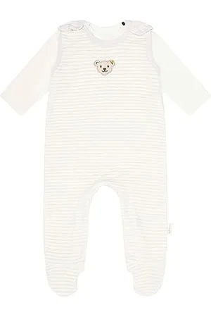 Steiff Unisex Baby Set Strampler mit Fuss + T-Shirt Langarm Baby Wellness, gestreift