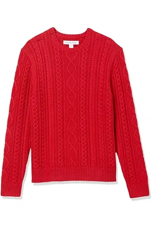 Amazon Herren Pullover mit Langen Ärmeln und Rundhalsausschnitt aus 100% Baumwolle mit Zopfmuster, , M