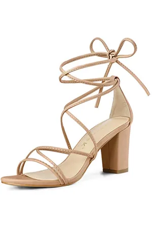 Allegra K Damen Sandalen mit Riemen zum Schnüren mit klobigem Absatz Nude 41