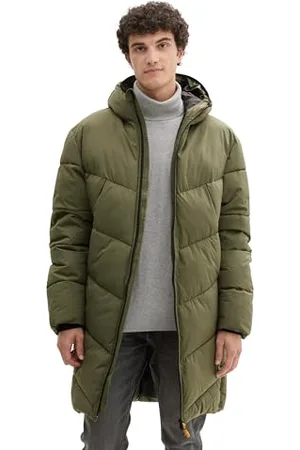TOM TAILOR Herren 1041777 Winter Puffer-Parka mit Kapuze, 23802-Urban Olive Green, S