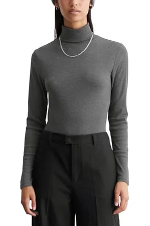 Marc O’ Polo Marc OߴPolo Denim Damen Langarmshirt mit Stretch-Anteil mit Kapuze, Schwarz (Dark Shadow Melange), XS
