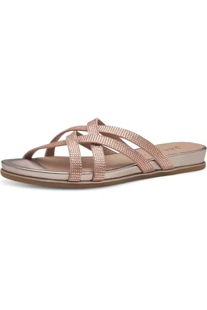 Jana Damen Pantoletten mit Glitzersteinen Vegan, (Rose), 42 EU