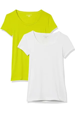 Amazon Damen T-Shirt mit Flügelärmeln und U-Ausschnitt in schmaler Passform, 2er-Pack, , L