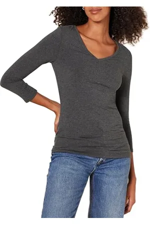 Amazon Damen T-Shirt Mit V-Ausschnitt Und 3/4-Ärmeln, Klassischer Schnitt (Erhältlich In Übergröße), , L