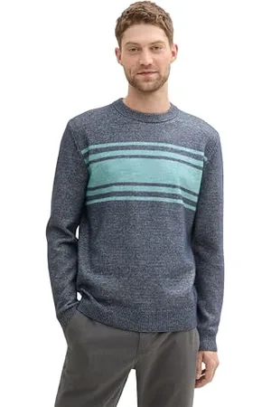 TOM TAILOR Herren 1043348 Strickpullover mit Colorblock-Streifen, 36198-Navy Teal Stripe Design, Small