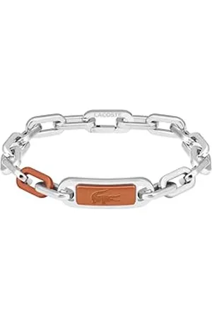 Lacoste Herren Gliederarmband Kollektion CREW aus Edelstahl (Silber oder Gold) mit einer Farbigen Gravierten Plakette