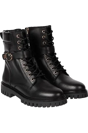 Tommy Hilfiger BUCKLE LACE UP BOOT Niedrige Stiefel Damen, (Black), 38 EU