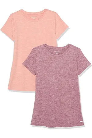 Amazon Damen Active Quick Dry Tech Stretch Kurzarm-T-Shirt mit Rundhalsausschnitt (in Übergröße erhältlich), 2er-Pack, , M