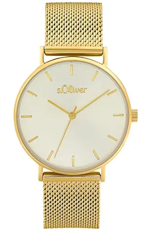 QS by s.Oliver Armbanduhr Damen Quarzuhr Analog, mit Edelstahl Armband, Gold, 3 bar Wasserdicht, Kommt in Uhren Geschenk Box, 2033517