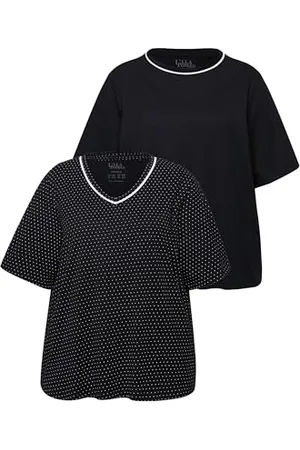 Ulla Popken Damen große Größen Übergrößen Plus Size Pyjama-Shirts, 2er-Pack, Punkte/Uni, Halbarm