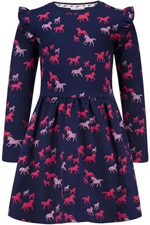 Salt & Pepper Mädchen Kleid mit Rüschchen und Pferde Allover Print