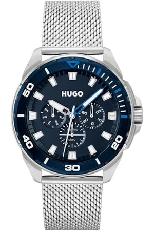 HUGO BOSS Multi Zifferblatt Quarz Uhr für Herren Kollektion #Fresh mit Silbernes Edelstahl-Mesh-Gliederarmband - 1530287