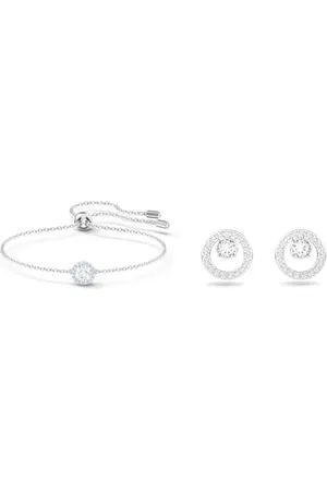 Swarovski Angelic Armband, Rundschliff, , Rhodiniert & Creativity Ohrstecker, Rund, Weiss, Rhodiniert