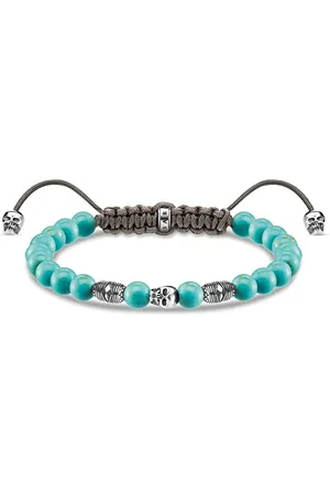 Thomas Sabo Herren Armband Totenkopf , aus polierten imitierten Perlen, geschwärzten 925er Sterlingsilber Elementen, Länge: 15-22cm, A1945-504-17-L22V