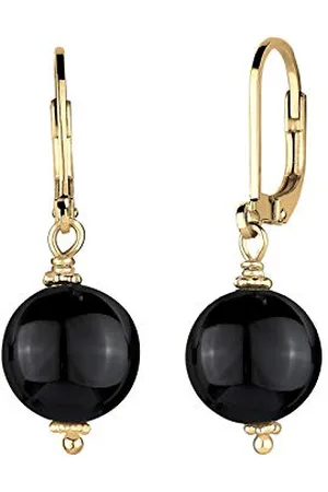 Elli Ohrringe Damen mit Kugel Onyx Edelstein Schwarz in 925 Sterling Silber vergoldet