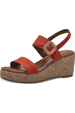 Marco Tozzi Damen Sandalen mit Keilabsatz mit Schnalle Bequem, Orange , 41 EU