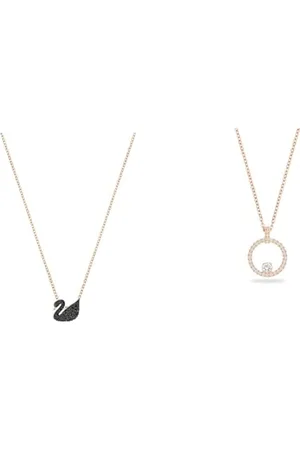Swarovski Iconic Swan Anhänger, Schwan, Klein, Schwarz, Roségold-Legierungsschicht & Creativity Anhänger, Rund, Weiss, Roségold-Legierungsschicht
