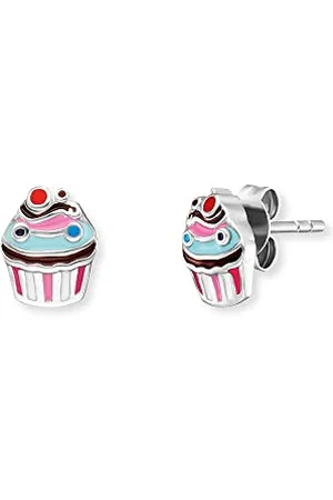 HERZENGEL Mädchen Kinder Ohrstecker Ohrringe aus Sterling Silber mit buntem Muffin aus Emaille - Steckverschluss - nickelfrei