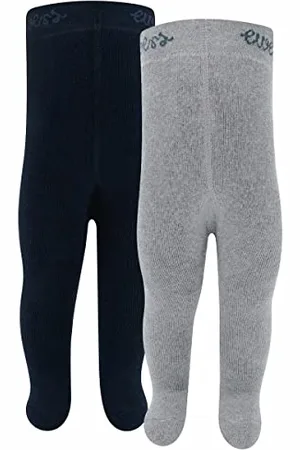 Ewers 2er-Pack THERMO Babystrumpfhose/Kinderstrumpfhose Uni, 2 Strumpfhosen aus Baumwolle mit Innenplüsch und Komfortbündchen, Grau/Marineblau, Größe 56