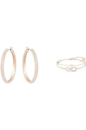Swarovski Stone Kreolen, Rosa, Roségold-Legierungsschicht & Infinity Armreif, Unendlichkeit, Weiss, Roségold-Legierungsschicht