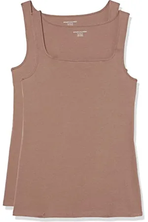 Amazon Damen Tanktop mit schmaler Passform und quadratischem Ausschnitt, 2er-Pack, , XS