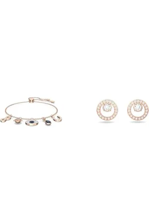 Swarovski Symbolic Armband, Unendlichzeichen, Augensymbol und Hufeisen, Blau, Roségold-Legierungsschicht & Creativity Ohrstecker, Rund, Weiss, Roségold-Legierungsschicht