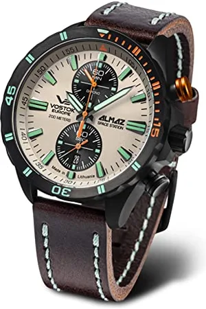 Vostok Herren Chronograph Japanisches Quarzwerk Uhr mit Leder Armband 6S11-320C677