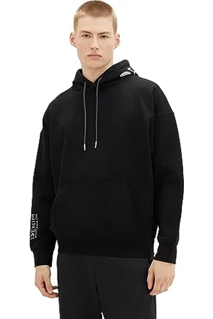 TOM TAILOR Herren Oversize Hoodie Sweatshirt mit Reflektoren-Print an der Kapuze, Black, XL
