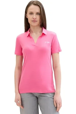 TOM TAILOR Damen Basic Poloshirt mit Logo , carmine pink, XXL