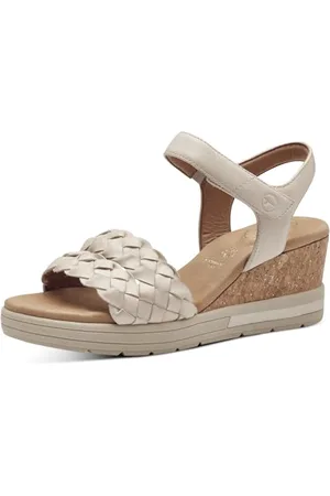 Tamaris COMFORT Damen Sandalen mit Keilabsatz aus Leder Bequem, Beige (Ivory Nappa), 39 EU