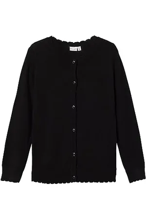 NAME IT Mädchen NKFVAMONE LS Knit Card K NOOS Strickjacke, Black, 122/128