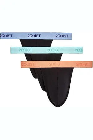 2Xist )IST Herren Essential Cotton 3er-Pack Y-Back Tanga, Schwarz-Aruba Blau/Blau Bell/Peach Pie Bund, Small