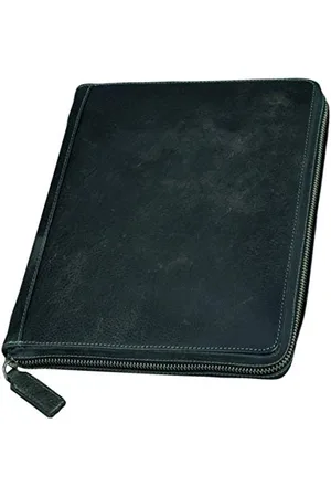 Alassio 41102 Tablet PC Hülle FLUSH, Tablethülle aus Echt Leder / Vollrindleder, Schutzhülle für Tablets bis 10 Zoll mit Aufsteller, Tabletcase mit Reißverschluss in schwarz grau, ca. 21,5 x 25,5 cm