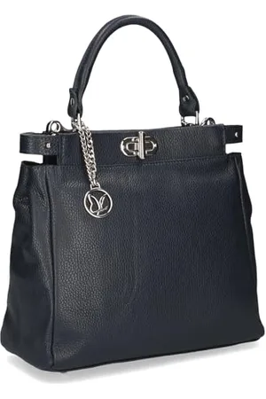 Caprice Damen Henkeltasche aus Leder mit Ketten-Detail, Blau