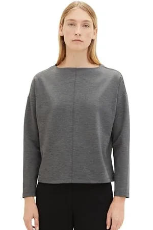 TOM TAILOR Damen Boxy Sweatshirt mit Rundhalsausschnitt, shady grey melange, M