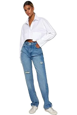 Trendyol Damen Gerade Hohe Taille Jeans, , 38 EU