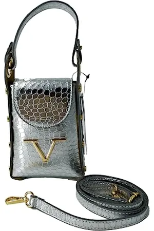 19V69 Italia Damen Coco 897 Leather Cocco Bag, Silber/schwarz