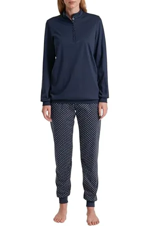Calida Midnight Dreams Bündchen-Pyjama Damen, aus 100% Dicker Baumwolle