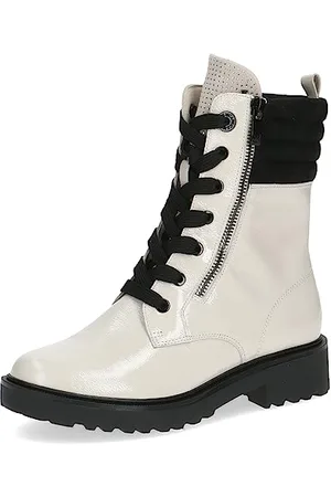 Caprice Damen Stiefeletten zum Schnüren Memotion Lack mit Reißverschluss Weite G, Weiß (Snow/Black), 40 EU