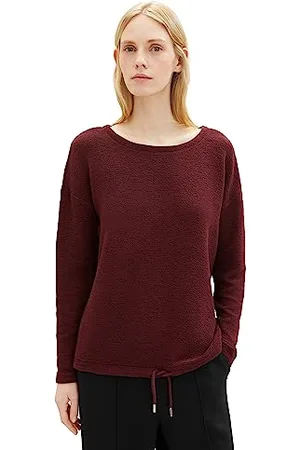 TOM TAILOR Damen 1038177 Sweatshirt mit Struktur & Kordelzug, 10308-Deep Burgundy Red, XXXL