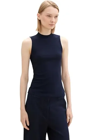 TOM TAILOR Damen 1043074 Basic Top mit RIPP, 10668-Sky Captain Blue, Large