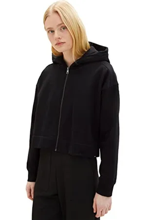 TOM TAILOR Damen 1035351 Basic Sweatjacke mit Kapuze, 14482-Deep Black, XL