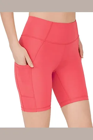 LOS OJOS Radlerhose Damen - Laufhosen kurz für Damen mit Taschen - hoch taillierte Biker-, Yoga- und Laufshorts Damen kurz, M
