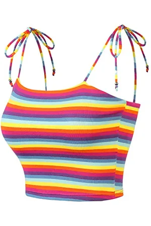 Allegra K Damen Spagehtti Lace Up Regenbogen Streifen Crop Top Tube M