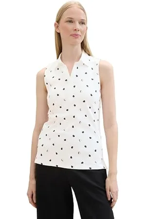 TOM TAILOR Damen Polo Top , white navy dot design, S
