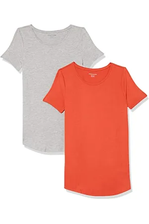 Amazon Damen Tunika mit U-Ausschnitt und Kurzen Ärmeln, 2er-Pack, , XS