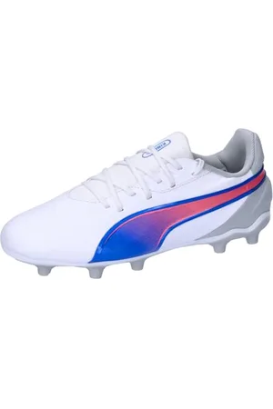 PUMA King Match FG/AG Jr Soccer Shoe, White-Bluemazing-Flat Light Gray, 33 EU