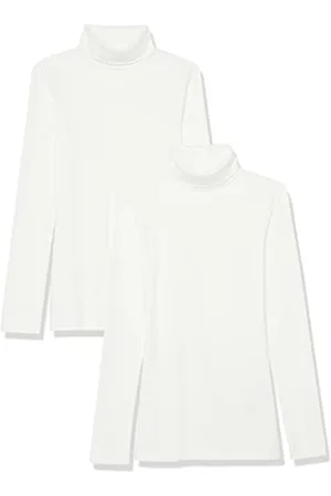 Amazon Damen Langärmliges Rippstrick-Lagen-Top mit Rollkragen in schmaler Passform (erhältlich in Übergrößen), 2er-Pack, , XXL